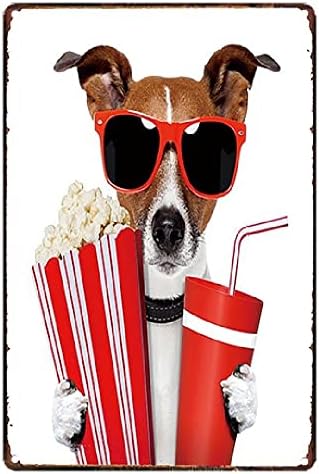 Popcorn Szemüveg Cola Kutya Nézi a Filmet Fém Adóazonosító Jel Vintage Retro Plakát Tin Festmények, Fali Dekoráció, Otthon