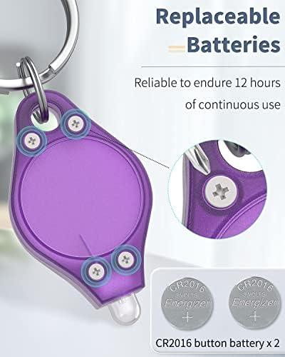Uniclife 10 Csomag Mini UV LED-es Kulcstartó Zseblámpa 10 Lumen Hordozható Lila Fény Érzékelő elemes Fluoreszkáló lámpa Pet