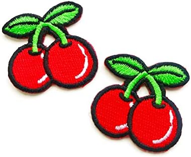 PL Készlet 2 Kicsi. Mini-Red Cherry Cseresznye Gyümölcs Aranyos Rajzfilm Varrni Vas a Hímzett Applied Jelvény Jel Foltok