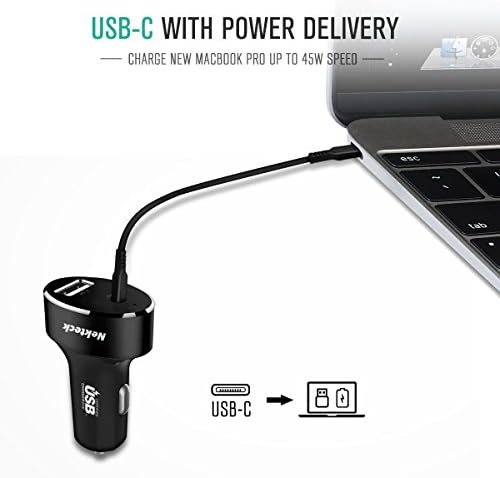 C típusú Autós Töltő, Nekteck USB Adapter 45W Tápellátás 12W Port Kompatibilis iPhone, iPad, MacBook, Galaxy, Google Pixel, 3.3 ft Kábel