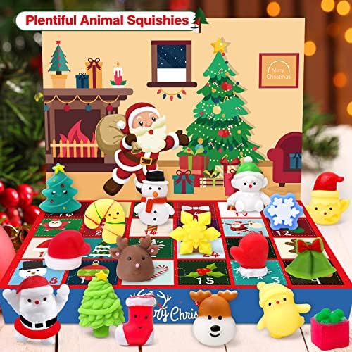 Adventi Naptár， FLY2SKY Adventi Naptár 2022 Karácsonyi Visszaszámlálás Naptári 24Pcs Mochi Squichy Játékok Aranyos Állatok Squichies