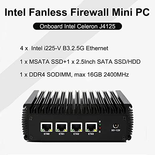 MOGINSOK Tűzfal Készülék Mini PC, Intel Celeron J4125 négymagos 4xIntel I225 2.5 G Ethernet VPN Router, PC AES-NI HDMI VGA Barebone