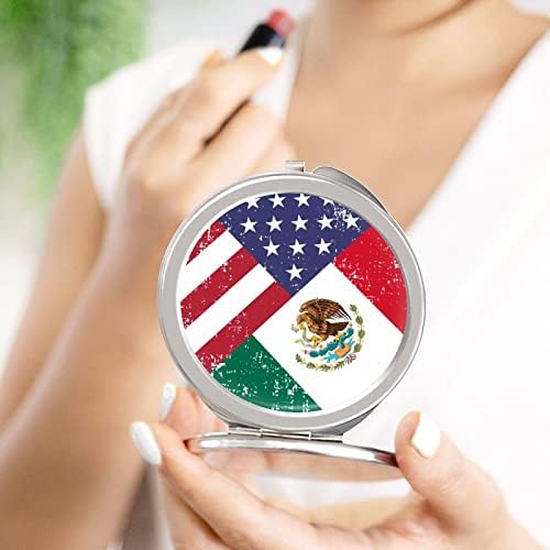 Évjárat usa-Mexikói Zászló Kompakt Tükör Kerek Smink Fém sminktükör Hordozható Összecsukható Kétoldalas 2X 1x