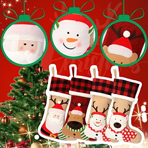 Cuteoy 3D-s Karácsonyi Harisnya 4 Csomag Aranyos Mikulás, Hóember, Rénszarvas jegesmedve Puha Plüss Karácsonyi Zokni Ajándék