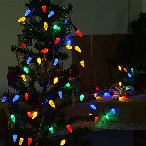 Windpnn Színes Led Karácsonyi Fények, Akkumulátoros Világos Zöld Drót karácsonyfa Lámpák 50 LED C3 Izzók Tarka Eper String Fények,