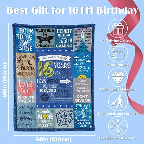 Xinvery 16 Éves Fiú Születésnapi Ajándék Takaró,16-án Születésnapi Ajándékok Fiúknak Boldog Szülinapot Takaró 16 Szülinapi Dekoráció Tini
