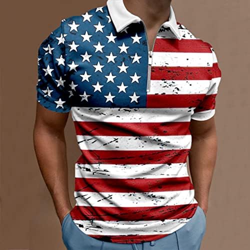 XXBR július 4-Polo shirt Mens Rövid Ujjú Izom Póló Nyári Sportok, Golf Felső Amerikai Zászló Nyomtatás Alkalmi Póló, Könnyű Kabát Elülső