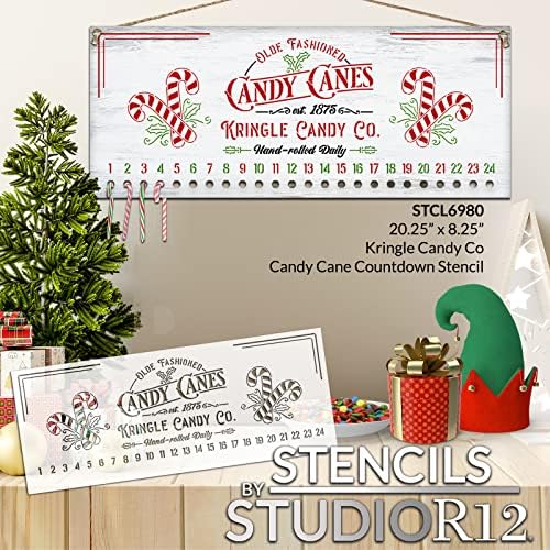Kringle Candy Cane Visszaszámlálás Stencil által StudioR12 - USA Készült - 20.25 x 8.25 inch - Ünnepi DIY Karácsonyi Visszaszámlálás