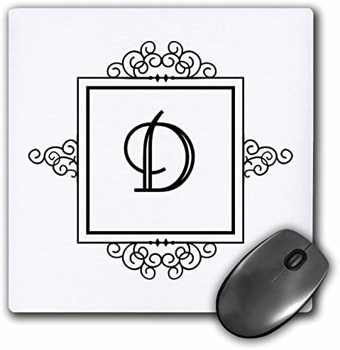 3dRose LLC 8 x 8 x 0,25 Hüvelyk egérpad, Eredeti Levél D Személyes Monogramos Divatos Fekete-Fehér Tipográfia Személyre szabott (mp_154327_1)