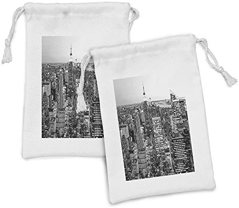 Ambesonne New York Szövet táska 2, Panoráma Manhattan, Magas Épületek, a Város Híres Műemlék USA-ban a Fekete-Fehér Fotó, Kis Zsinórral