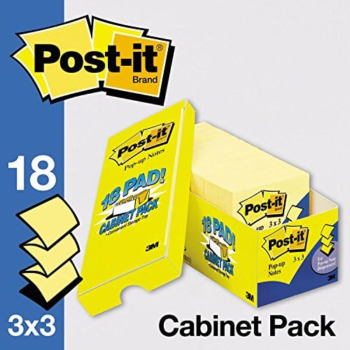 Post-It R33018cp Eredeti Kanári Sárga Pop-Up Utántöltő Kabinet Csomag, 3 X 3-As, 90-Lap, 18/Csomag