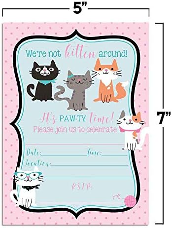 Aranyos Cica Témájú Szülinapi Meghívók Gyerekeknek, 20 5x7, Töltse ki Kártyák Húsz Fehér Boríték által AmandaCreation