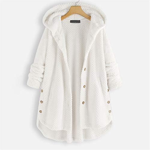 Andongnywell Női Kabát Alkalmi Gyapjú Fuzzy Ál Shearling Meleg Téli Outwear Kabát Zsebekkel (Fehér,XX-Nagy)
