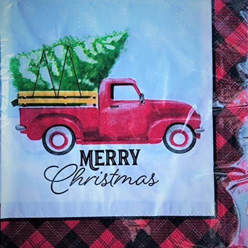 30-ct 13x13 Karácsonyi Kocsi Fa Szállítási piros teherautó hópelyhek nyaraló Karácsonyi Ebéd Szalvéta | Karácsonyi Szalvéta |