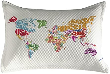 Ambesonne Világ Térkép Steppelt Pillowcover, Atlas Téma Nevét Az Ország Európa Amerika Afrika Ázsia Grafikai Stílus, Szabvány