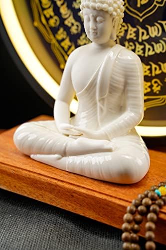 QINLANG 6 hüvelyk Zöld Buddha-Szobor, valamint 13.2 hüvelykes LED Kör asztali Lámpa, Beltéri Buddha Szobrok Otthoni Dekoráció