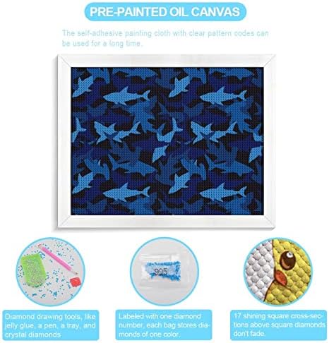 Kék Camo Cápák Gyémánt Festmény Készletek Képkeret 5D DIY Teljes Gyakorlat Strasszos Művészeti Fali Dekor, hogy a Felnőttek Fehér