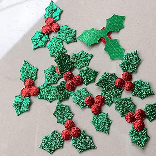 Zonster 100-as Zöld Holly Levél, Piros Bogyó Ruhával Applied a Karácsonyi Dekoráció Asztal Dekoráció Stick-Kiegészítők