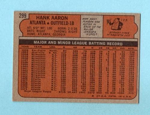 1972 Topps 299 Hank Aaron Atlanta Braves Baseball Kártya EX - EX+ - Asztalon Baseball Kártyák