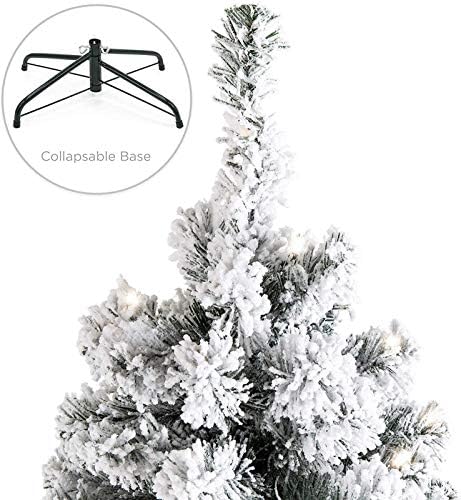 TOPYL 6.8 FT Mesterséges karácsonyfa Hó Özönlöttek,200 Csuklós Ágak Megvilágított karácsonyfa Meleg Fehér Led Világítás & Fém Állvány,Tökéletes