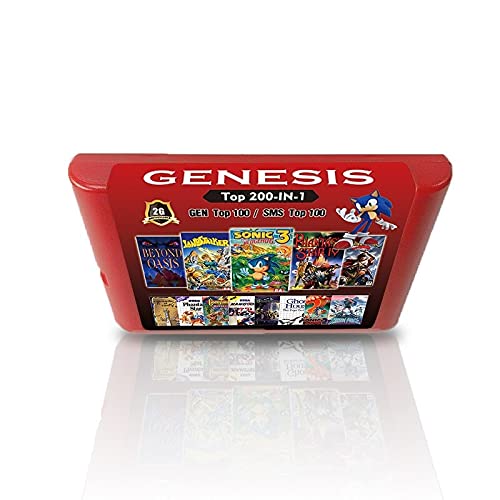 Lksya 2G Játék Kártya 200 1 Sega Genesis MD videojáték-Konzol 100 Top GEN Játékok + 100 Top Master System Játékok (Piros)