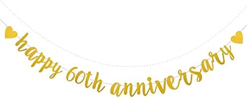 XIAOLUOLY Arany Glitter Boldog 60., Banner,Előre Felfűzve,60 házassági Évforduló Parti Dekoráció Sármány Jel Hátterekkel,Boldog Évfordulót