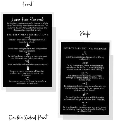 Lézeres szőrtelenítés Utógondozás Képeslapok | 30 Csomag | Méret 4x6 - os Képeslap | Pre valamint a Kezelés Utáni Utasítások | Fekete, Fehér