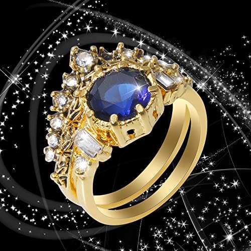 DBYLXMN Gyűrű Gyűrű Aranyozott Ékszer Divat Fényes, Kerek Kék Részt Ékszerek Kő Női Gyűrű, Sárkány Gyűrű (Arany, 10)