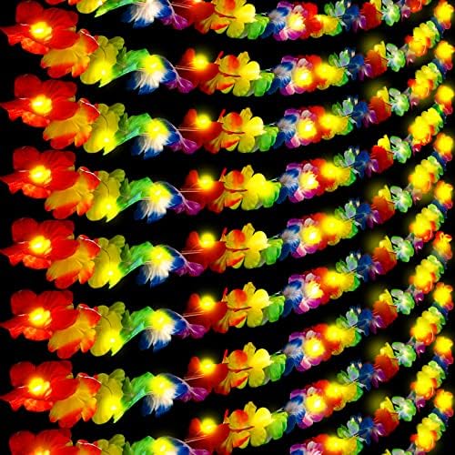 12 világít Luau Virág Füzér Dekoráció, Hawaii Party Dekoráció Trópusi Lej Füzér 12 LED Húrok Hawaii Luau Nyári Beach Tiki Bar