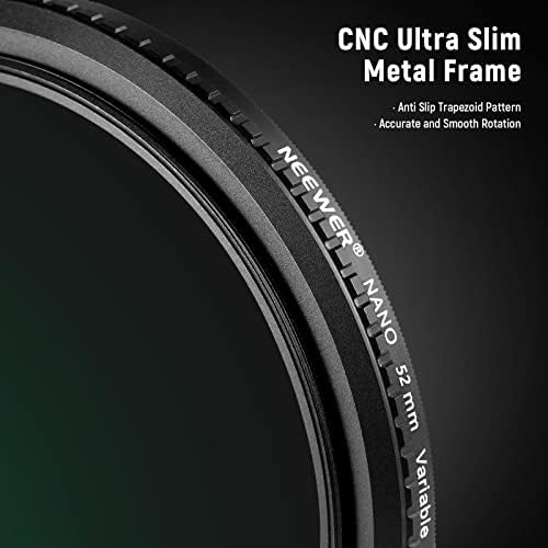 NEEWER 52mm Változó ND Szűrő ND8-ND128 Kamera Objektív Szűrő (3-7 Stop) Nem X Cross Semleges Ultra-Slim HD Szűrő 30 többrétegű Nano Bevonatok