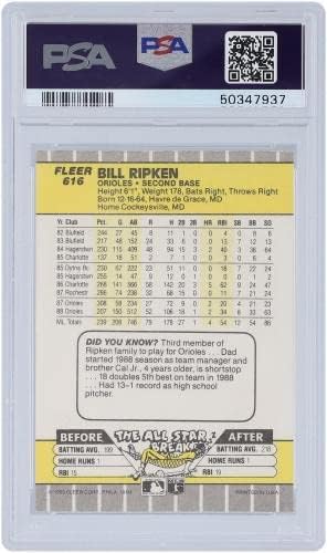 Bill Ripken Baltimore Orioles 1989 Fleer F Arc Hiba Újonc Kártya 616 PSA Hitelesített 8 Trading Card - Baseball Asztalon Kezdő Lapot