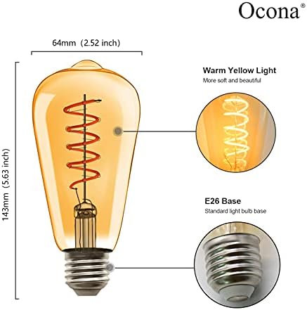 Edison LED Izzó 40W Egyenértékű, ST64 Amber Üveg Régi Villanykörte, Magas CRI 90, 2000 Meleg, Sárga Fény, E26 Közepes Alap Csomag 4