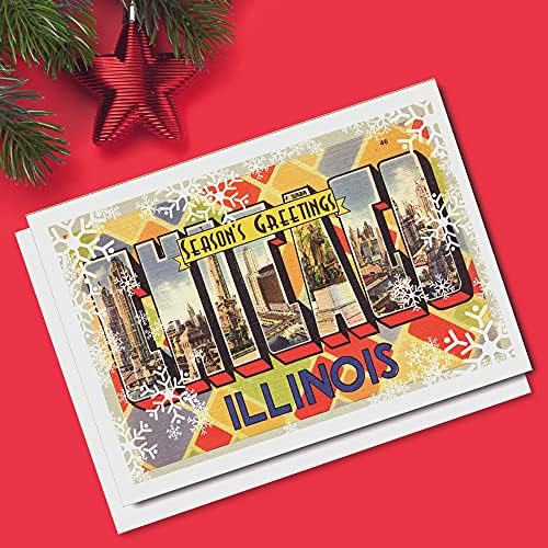 Chicago Karácsonyi Lapokat, Chicago Ünnepi Karácsonyi üdvözlőlap Multi-Pack Set | 20 Kártyák + 20 Borítékok, Chicago, Illinois