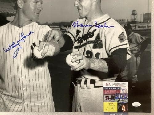 Warren Spahn Aláírt Fotó 16x20 Baseball Whitey Ford Yankees Bátrabbak Auto HOF SZÖVETSÉG - Dedikált MLB Fotók