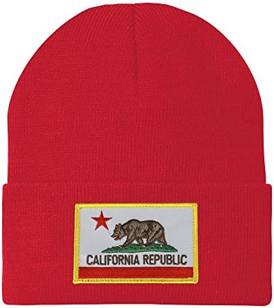 Made in USA - California Medve Zászló Hímzett Javítás Téli Hosszú Mandzsetta Beanie