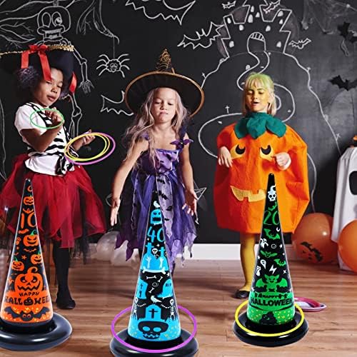 Dokeawo Felfújható Boszorkány Kalap Gyűrű Dobás Játék, 13Pcs Halloween Gyűrű Dobás Játékok Vicces Kerti Játékok Gyerekeknek