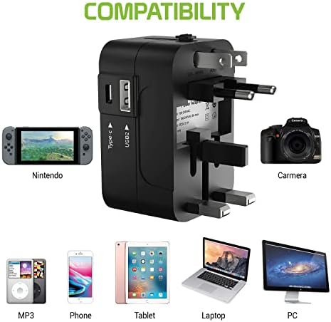 Utazási USB Plus Nemzetközi Adapter Kompatibilis LG G-Vista Világszerte Teljesítmény, 3 USB-Eszközök c típus, USB-A Közötti
