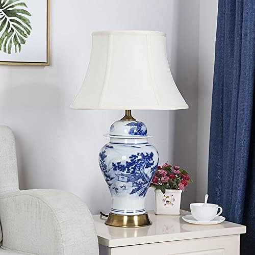 USMJQVZ 24.8 Kínai Klasszikus Kék-Fehér asztali lámpa Hagyományos Éjjeli Asztal Éjjeliszekrény Lámpa Hálószoba, Nappali,