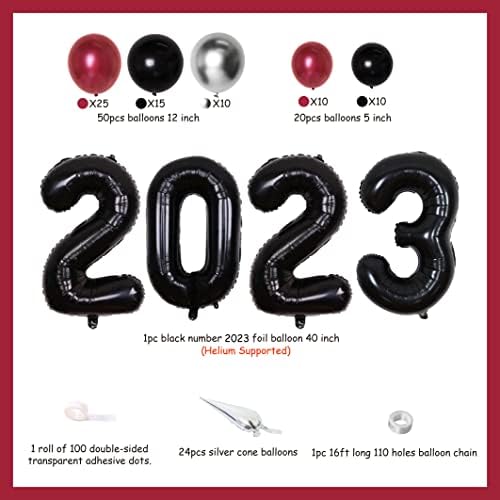 2023 Érettségi Party Dekorációk, Barna, Ezüst Léggömb Garland Arch Kit Bordó, Fekete Szám 2023 BalloonCone Fólia Lufi az Osztály