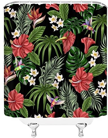 Trópusi Virág, Levél, Zuhanyzó Függöny Zöld Banán Pálma Levelek Orchidea, Hibiszkusz Virág Kolibri Növény Monstera Levél Nyári Hawaii Dzsungel