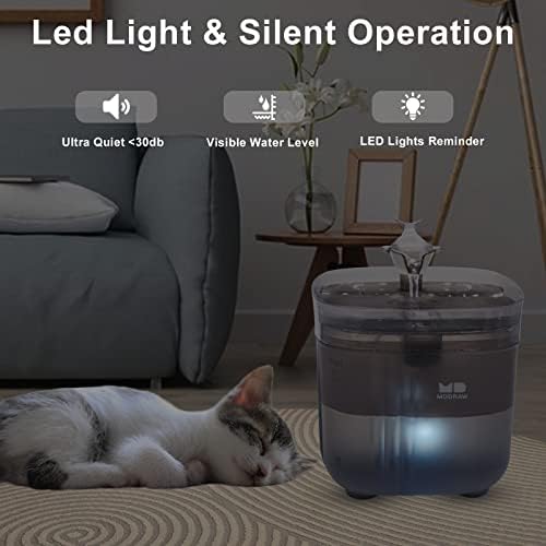Macska Szökőkút, 60oz/1.8 L, Automatikus Pet Szökőkút, LED Light & USB Dual Szűrés Szökőkút Macskák Belül a 2-Flow Módok, Csendes, Látható