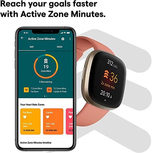 Fitbit Versa 3 Health & Fitness Smartwatch, GPS, 24/7 pulzusszám, Alexa Beépített, 6+ Nap Akkumulátor, Pink/Arany, Egy Méret (S &
