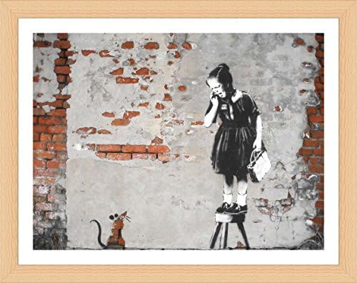 Alonline Art - Lány Egér Patkány által Banksy | Bükk Keretes Kép, Nyomtatva, Pamut Vászon, Csatolva A Hab Igazgatóság | Kész Lógni Keret
