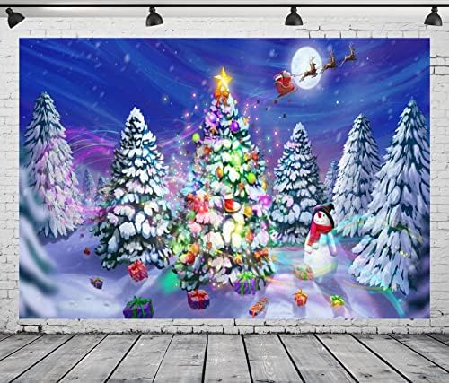 BELECO 10x8ft Szövet Fantasy Hold Este Karácsony Hátteret, Mikulás, Rénszarvas Ajándékokkal Hóember Fehér Karácsony Fák Téli Csodaország Háttér