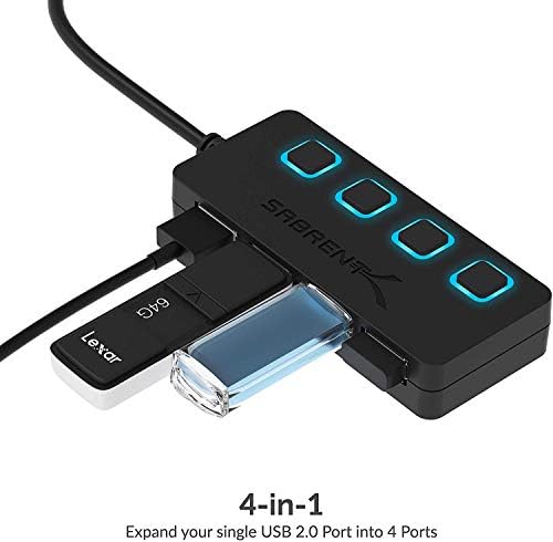 SABRENT 4 Port USB 2.0 adatátviteli Hub Egyedi LED világít hálózati Kapcsoló [Töltés NEM Támogatott] Mac & PC (HB-UMLS)