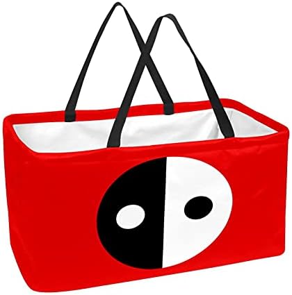 50L Bevásárló Táskák Yin Yang Piros Összecsukható Bevásárló Doboz Bevásárló Táska fogantyúval, Újrahasznosítható
