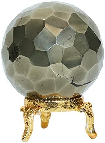 Crocon Arany Pirit Diamond Cut & Napkő Kő Gömb Fém Állvány Drágakő Szféra Gyógyító Labda Szobor Figura a délről északra Jóslás Halloween