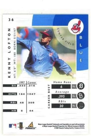 1998 Pinnacle Hiteles Tükör Kék 36 Kenny Lofton Csőd Vizsgált Probléma - Aláírás Nélküli Baseball Kártyák