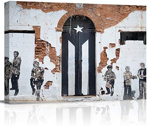 A T&H XHome Fürdőszoba Wall Art Dekor Vászon, olajfestmény, Puerto Rico Zászló Rusztikus Ajtó, Fal Minta Modern Grafika, Kép, Nyomatok