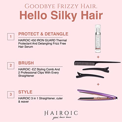HAIROIC 3 az 1-ben hajvasalót Turmalin Kerámia Lapos Vas Minden Típusú Haj (Lila) + Anti Sima, fénylő Haj Szérum Hő Védő E-Vitamin,